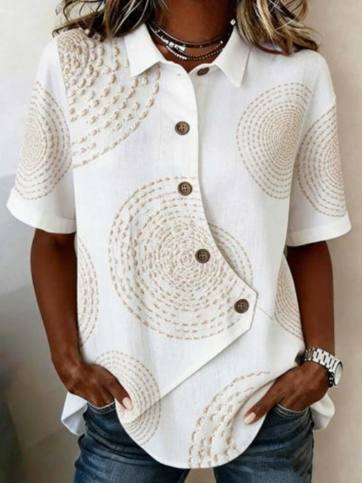 Julia – Asymmetric Cotton‑Linen Blouse with Buttons