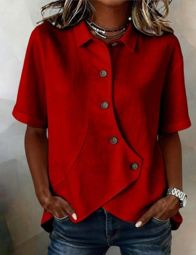 Julia – Asymmetric Cotton‑Linen Blouse with Buttons