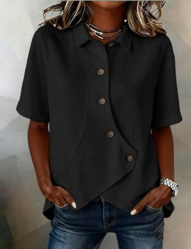 Julia – Asymmetric Cotton‑Linen Blouse with Buttons