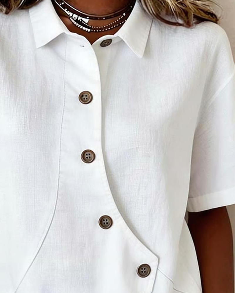 Julia – Asymmetric Cotton‑Linen Blouse with Buttons
