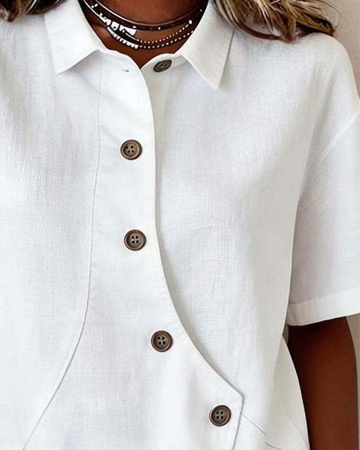 Julia – Asymmetric Cotton‑Linen Blouse with Buttons