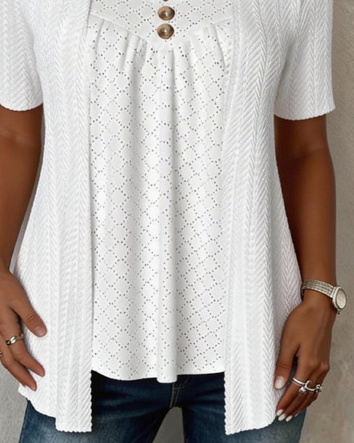 Carol | Faux Layered Square Collar Cutout Patchwork Shirt